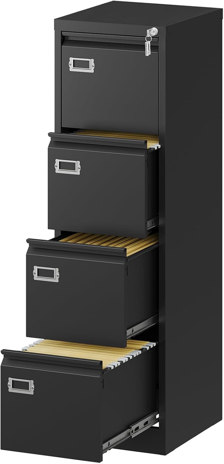 4 Drawers Vertical File Cabinets - Lateral Filing Cabinets - Metal Steel Lockable Storage Cabinets for Home Office to Hanging Files Letter/Legal/F4/A4 Size