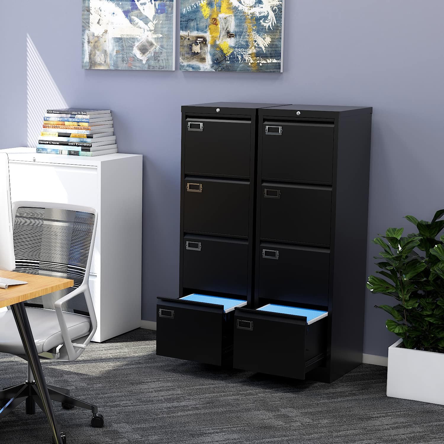 4 Drawers Vertical File Cabinets - Lateral Filing Cabinets - Metal Steel Lockable Storage Cabinets for Home Office to Hanging Files Letter/Legal/F4/A4 Size - Image 5