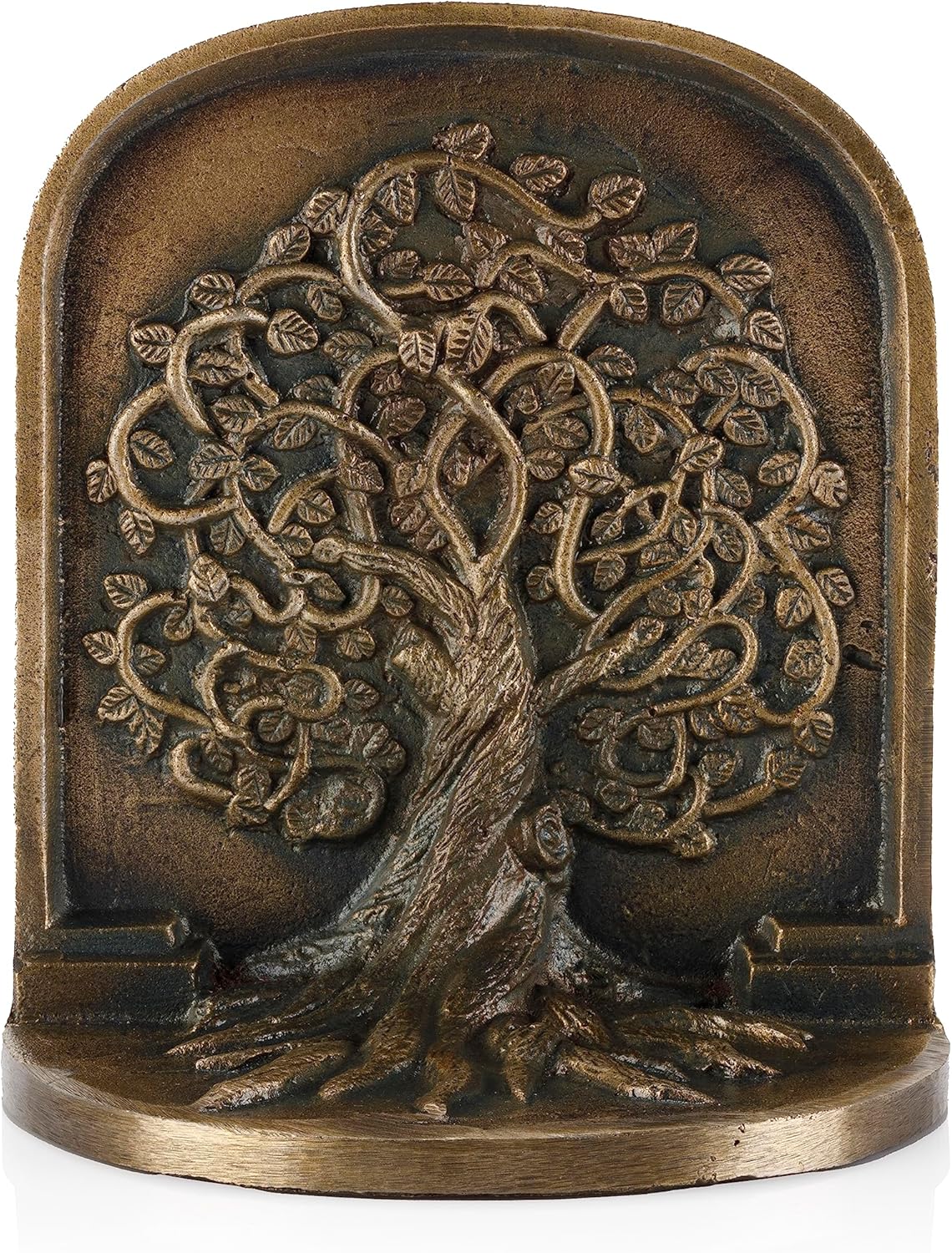CRAFTSMAN ROAD Tree of Life Bookends, Antique Brass, 2 Decorative Bookends for Shelves or Bookcase, Cast Iron, Non-Skid Heavy Bookends, Home Décor Gift - Image 3