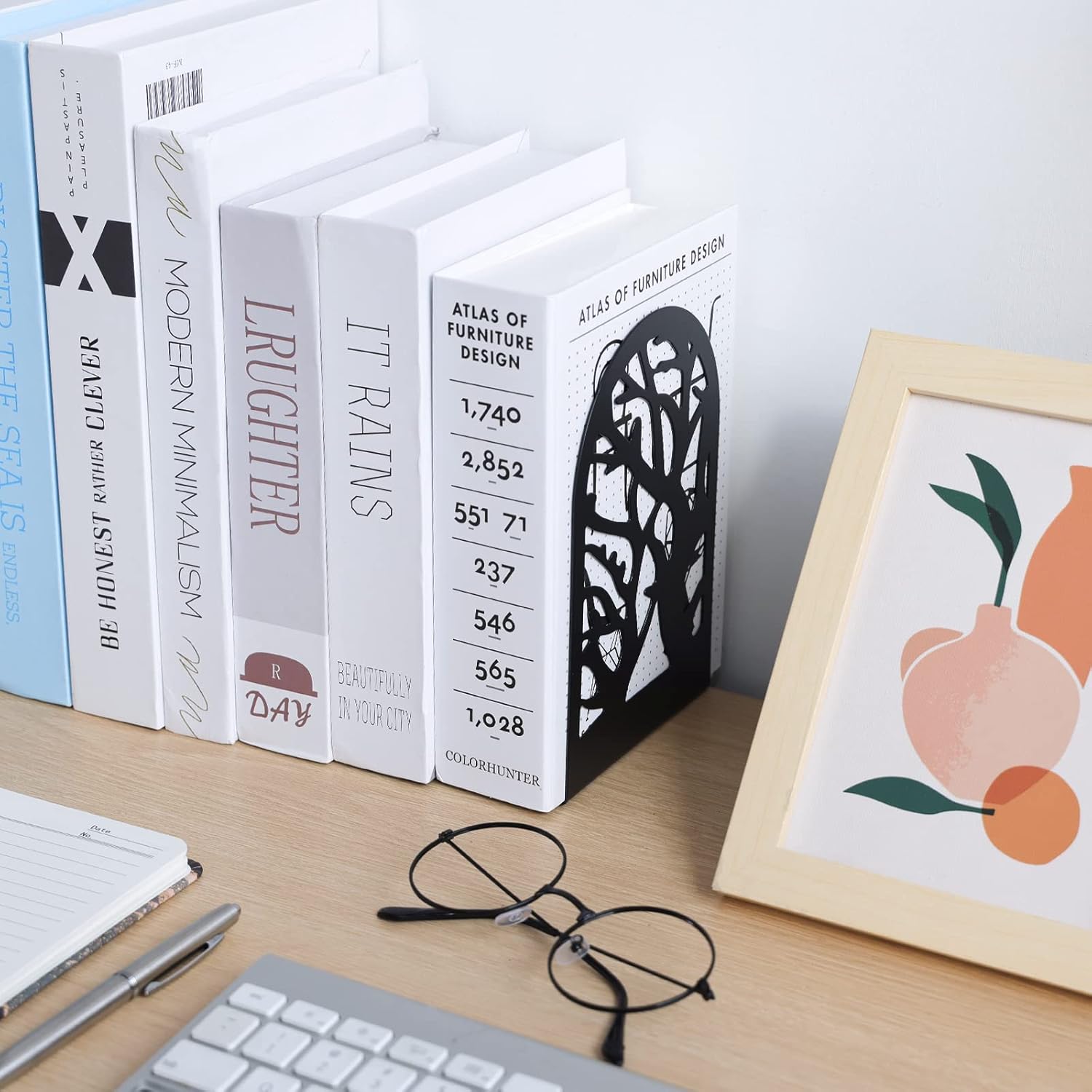 EOOUT Bookends for Shelves Decorative, 5 Pairs of Tree Bookends Supports, Black Metal Book Stoppers for Heavy Books, Heavy Duty Book Ends for Home Office School. - Image 7