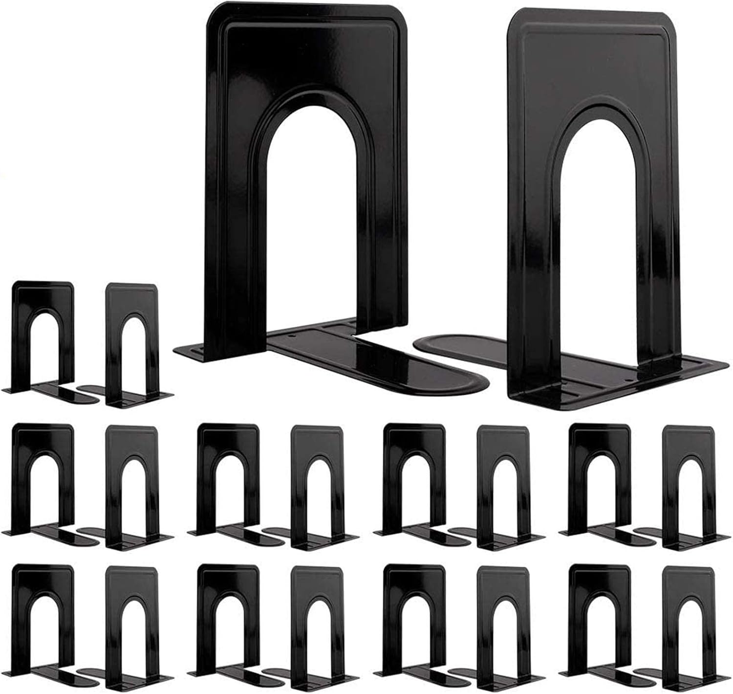 Jekkis 20pcs Book Ends Metal Bookends for Shelves, 6.6"x 5.7"x 5" Black Heavy Duty Bookends for Nonskid Bookend Supports Plain Large Bookends, Library Office Home, 10 Pair