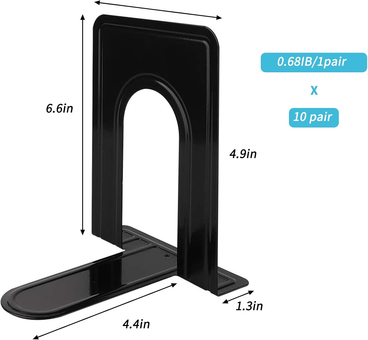 Jekkis 20pcs Book Ends Metal Bookends for Shelves, 6.6"x 5.7"x 5" Black Heavy Duty Bookends for Nonskid Bookend Supports Plain Large Bookends, Library Office Home, 10 Pair - Image 2