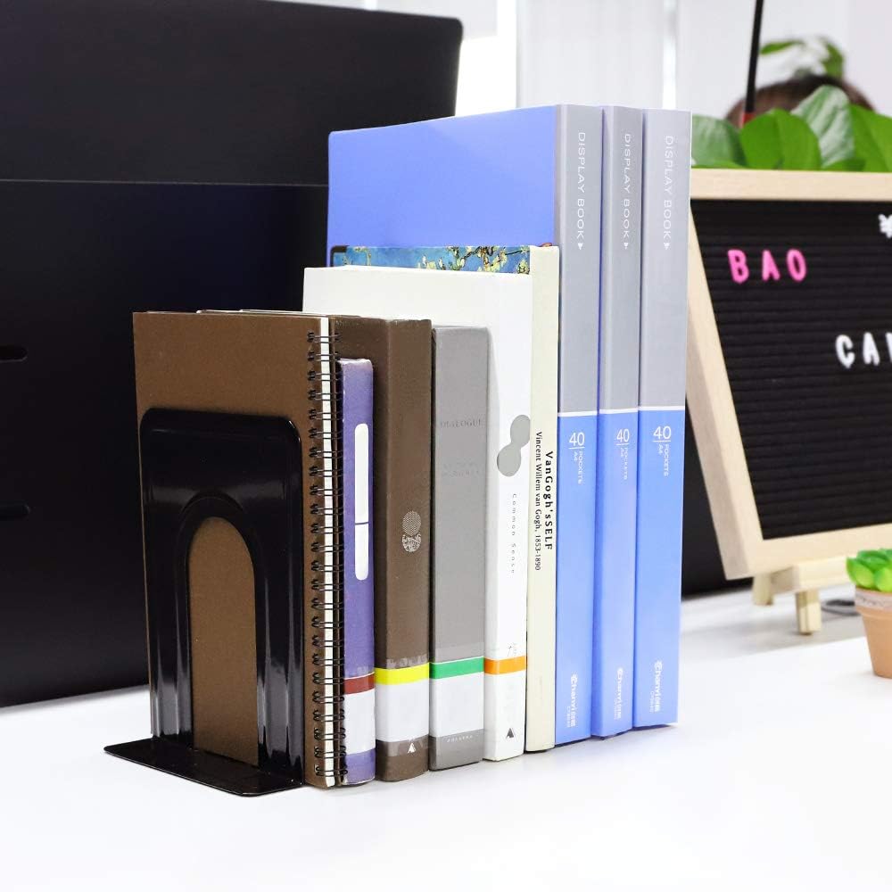 Jekkis 20pcs Book Ends Metal Bookends for Shelves, 6.6"x 5.7"x 5" Black Heavy Duty Bookends for Nonskid Bookend Supports Plain Large Bookends, Library Office Home, 10 Pair - Image 5