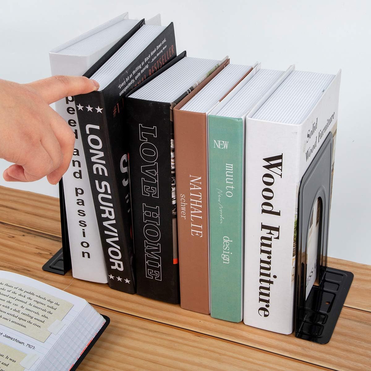 Jekkis 20pcs Book Ends Metal Bookends for Shelves, 6.6"x 5.7"x 5" Black Heavy Duty Bookends for Nonskid Bookend Supports Plain Large Bookends, Library Office Home, 10 Pair - Image 6