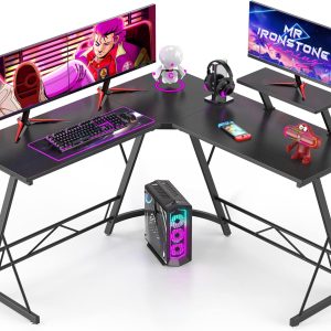 Mr IRONSTONE L Shaped Gaming Desk Corner Computer Desk, Home Office Desks Writing Workstation with Large Monitor Stand, Easy to Assemble (Black,51 Inch)