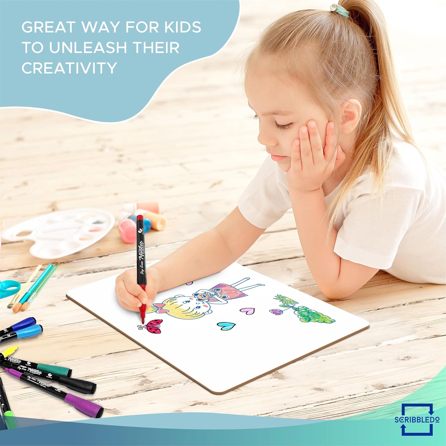 Scribbledo 6 Pack Small White Board Dry Erase Boards Classroom Pack Mini White Boards 9" x12” Personal Whiteboards for Students Teachers School Supplies Lapboards l 6 Mini Whiteboard Erasers Included - Image 2