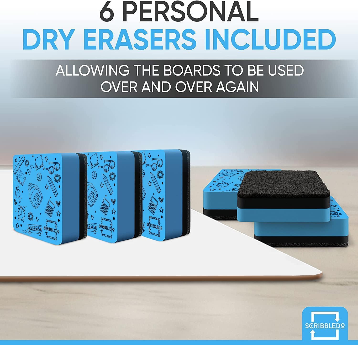 Scribbledo 6 Pack Small White Board Dry Erase Boards Classroom Pack Mini White Boards 9" x12” Personal Whiteboards for Students Teachers School Supplies Lapboards l 6 Mini Whiteboard Erasers Included - Image 3